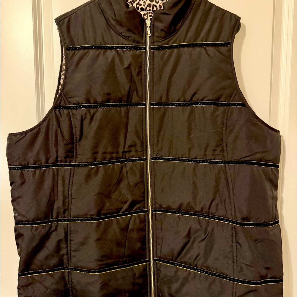 Chico's Black and Tan Animal Print Reversible  Vest Size 4/20 - Picture 3 of 11